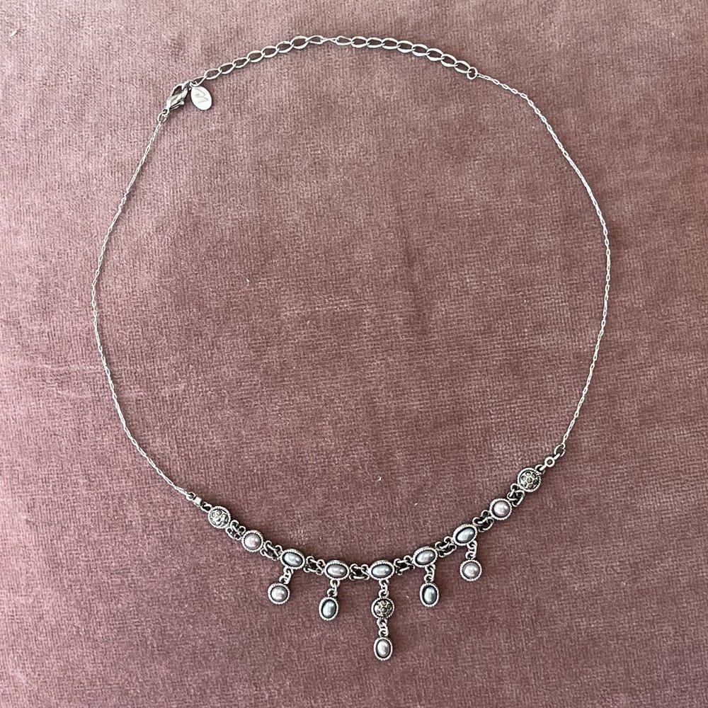 Liz Claiborne Necklace Silver Cascade with Crystals Approx 20" Length